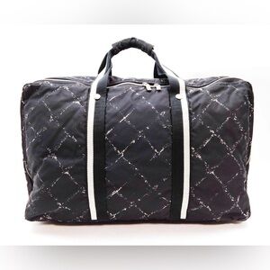 CHANEL Vintage Y2K Black & White Nylon “Quilted Stitch” Print Travel Duffle